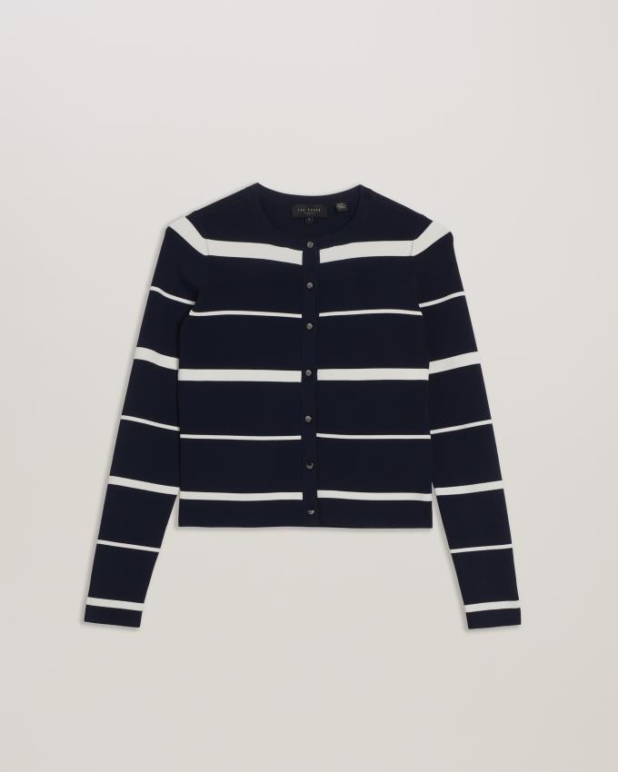 Cardigan Ted Baker Striped Crew Neck Fitted Bleu Marine Femme | AXL-19868005